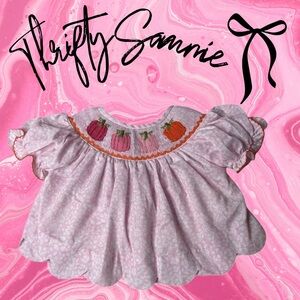 EUC SMOCK 9 M TOP Pink Baby Dress with Pumpkin Embroidery